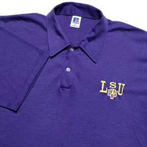 80s VTG LSU Tigers Embroidered Polo Shirt Mens XL Single Stitch Russell Athletic